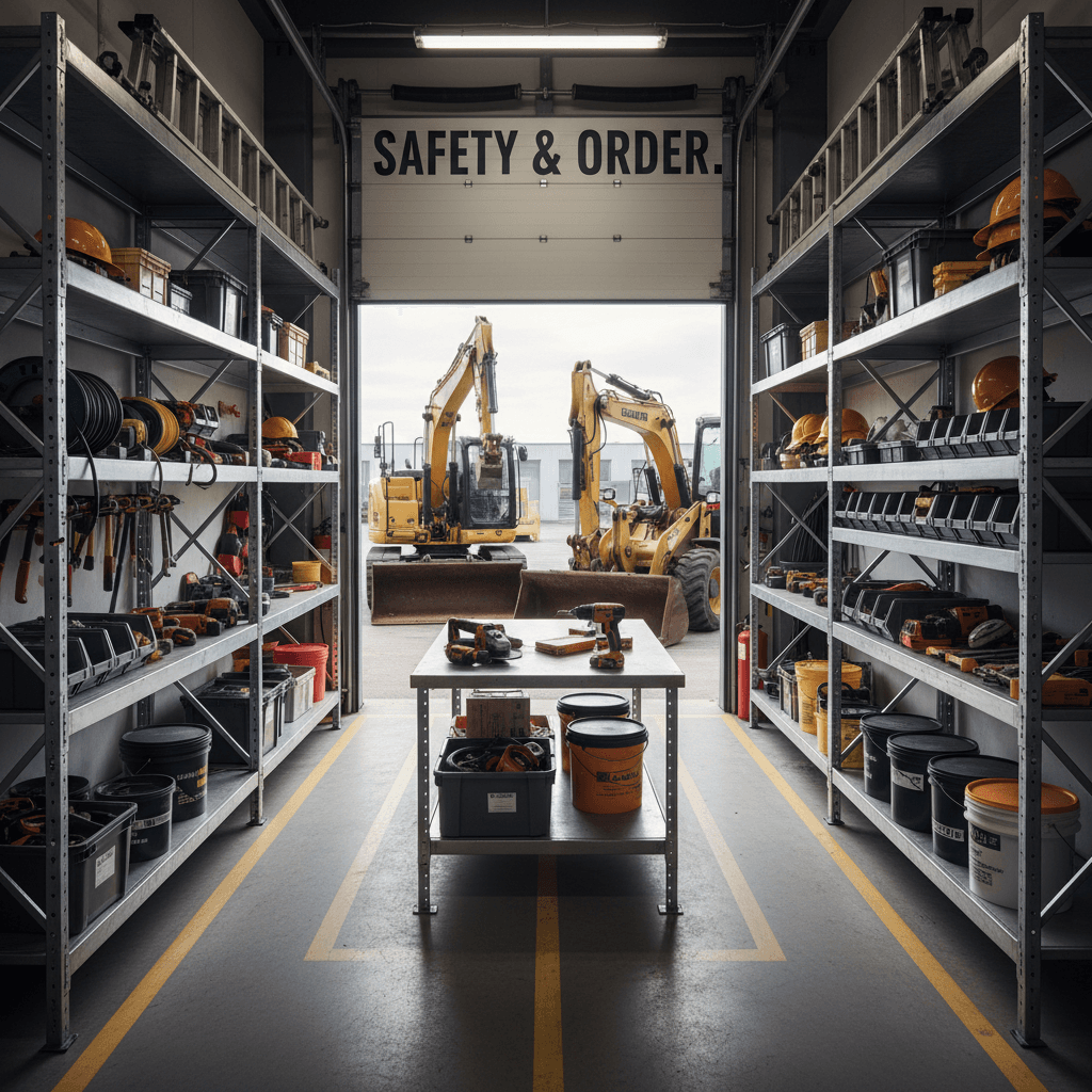 Neatly organised tools and materials on a tidy construction site