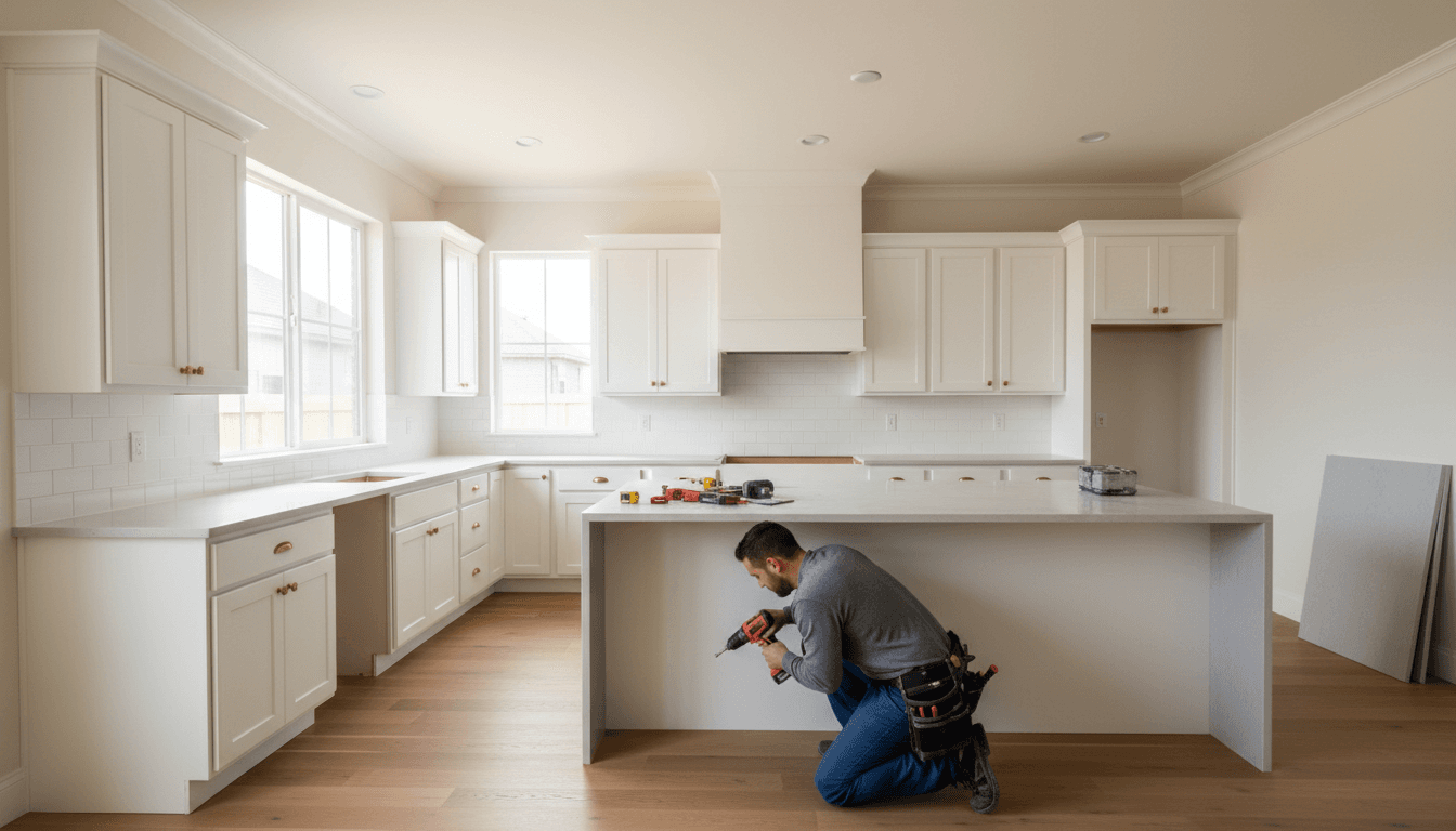Renovated kitchen with new cabinets and countertops